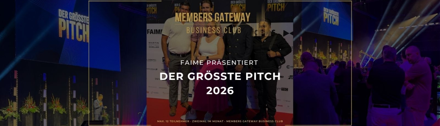 titelbild des blogbeitrags zu "der größte Pitch". 3 bilder des events im hintergrund